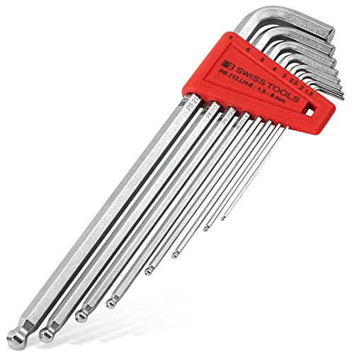 PB SWISS TOOLS - 8 Key L-Wrenches Long with Ball Point Ends for Hexagon Socket Screws, Model #212.LH-8 CN, Set in a Practical Plastic Holder, Hex Key Tools