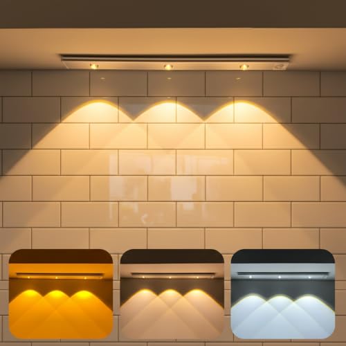 Image of Desidiya Motion Sensor Under Cabinet LED Light, USB Rechargeable, Stepless Dimmable, 3 Color Temperatures (3000K /4000K /6000K), 400mAh Battery, Dimmable Closet Lamp, Wireless Stick-On for Wardrobe