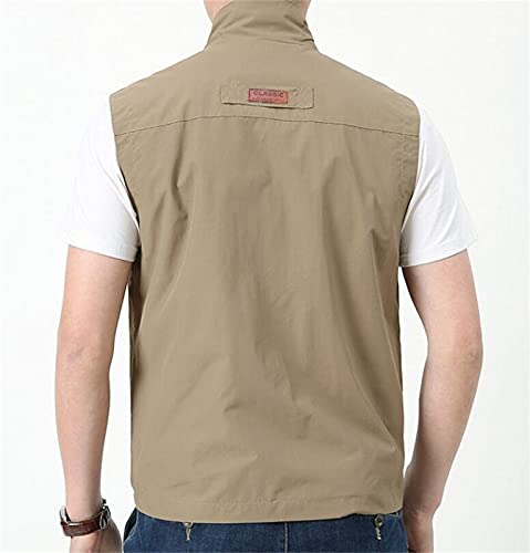 Men's Waistcoat Hiking Vest/Gilet Summer Sports Multi Pocket Climbing Work Fishing Sleeveless Jacket Travel Vest,Khaki,M3