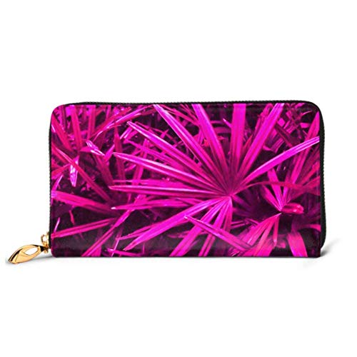 Preisvergleich Produktbild JHGFG Mode Handtasche Reißverschluss Brieftasche Tropische Blätter Natur Hintergrund Lila getönten Telefon Kupplung Geldbörse Abendkupplung Blockieren Leder Brieftasche Multi Card O.