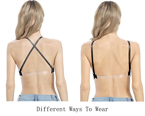 Image of OBICUM Backless Clear Back Bra Convertible Wireless Dance Bra Unpadded Adjustable Straps Low Back