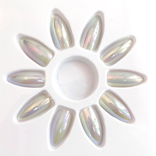 24pcs Theme Party Silver Solid Shinning Glitter Mirror Reflection Stiletto False Nails Tips