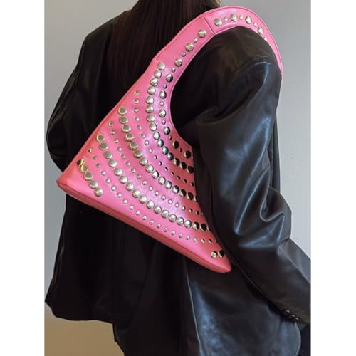 Image of CUXVA Studded Purses Y2k Shoulder Bag 90s Punk Women Small Shouder Purse PU Leather Designer Handbags