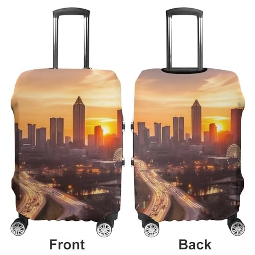 Atlanta City Sunset Landscape Luggage Cover, Washable Elastic Suitcase Cover Protector Fit 18-32 Inch Luggage3