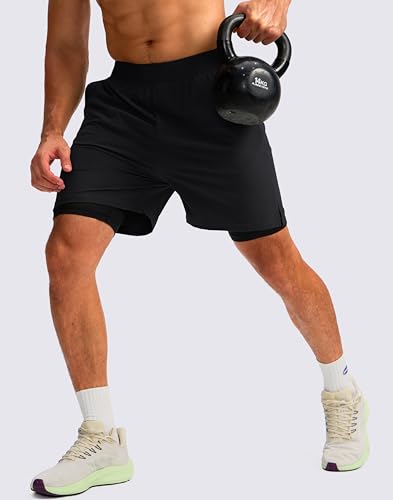 Soothfeel Men's 2 in 1 Running Shorts with 4 Pockets 5 Inch Quick Dry Gym Active Workout Athletic Shorts for Men with Liner3