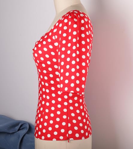 YARN & INK Women's 1950s Pinup Tops, Rockabilly Vintage Blouse Medium Sleeves Sweetheart V-Neck Shirt4