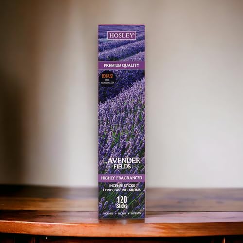 Image of HOSLEY Incense Sticks with Wooden Holder|120 Sticks Lavender Fields Natural Fragrance|Infused with Essential Oils Agarbatti Sticks|Perfect for Home, Pooja,Meditation(Pack of 1)