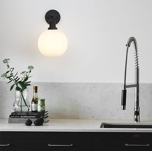 Image of Pathson Modern Wall Sconce Lighting with 7.9 inch Milk White Round Globe, Frosted Glass Hardwired Vintage Vanity Light Fixture for Living Room Bedroom Bathroom