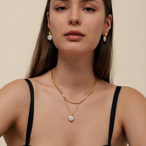 Baroque Pearl Drop Earrings for Women, 18K Gold Plated Dangle Earrings - image 3