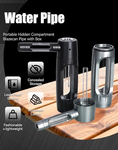 Image of Water Pipe - Portable Hidden Compartment Pipe with Box, Airtight Aircraft Grade Aluminum Metal, Pocket-Sized, Easy to Use and Clean(Grey)