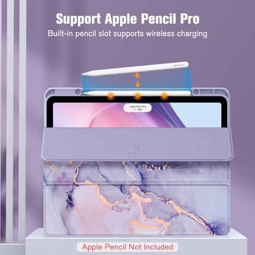 Image of Fintie Hybrid Slim Case for iPad Air 13-inch (M2) 2024, [Built-in Pencil Holder] Shockproof Cover with Clear Transparent Back Shell (Lilac Marble)