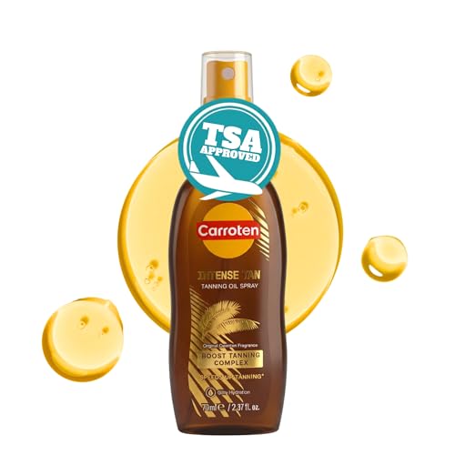 Image of Carroten Intensive Tanning Oil Spray | Travel Size Browning Tan Accelerator | Carrot & Coconut Oils with Vitamin A & E for Silky Hydration | Water Resistant | TSA Approved | Made in Greece | 2.3 oz