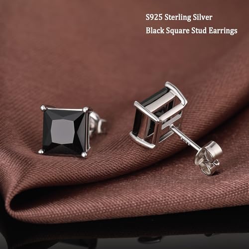 18K White Gold Plated 925 Sterling Silver Princess Cut Cubic Zirconia Stud Earrings Square Simulated Diamond CZ Stud Earrings for Women Men Hypoallergenic 4MM-8MM3