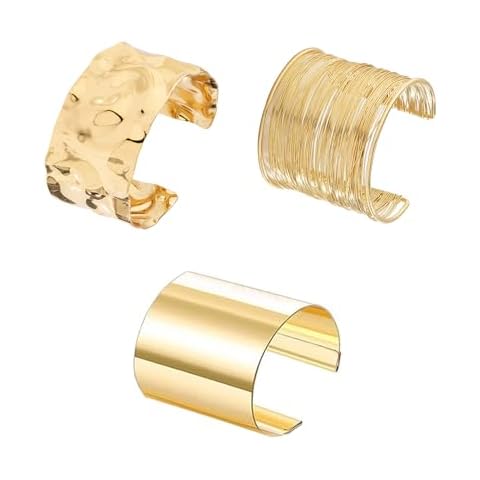 Salircon 3PCS Chunky Gold Cuff Bracelets for Women Gold Statement Bangle Bracelets Set Arm Cuff Upper Arm Punk Jewelry (Gold, 8) Cover