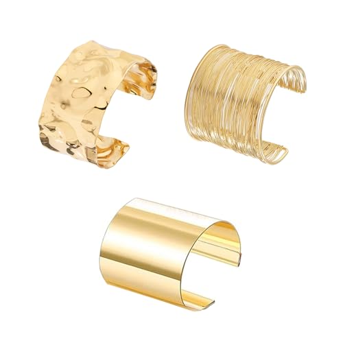 3PCS Chunky Gold Cuff Bracelets for Women Gold Statement Bangle Bracelets Set Arm Cuff Upper Arm Punk Jewelry