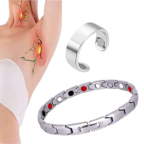Therapeutischer Magnetring für Lymphdrainage, Magnetischer Lymphentgiftungsring, Magnetfeldtherapie Ringe für Männer und Frauen (2 pcs,Silber) Cover
