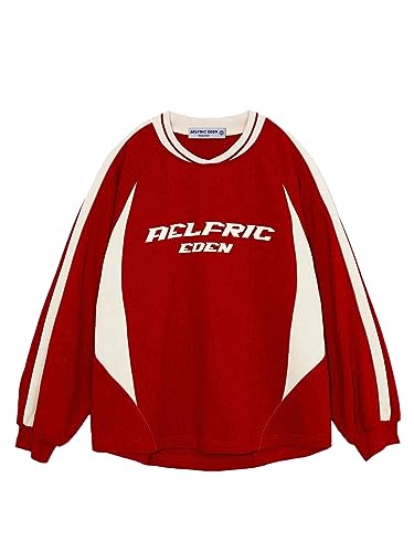 Aelfric Eden Felpa Uomo Basic Felpe Senza Cappuccio da Donna Crew Neck Sweatshirt Maniche Lunghe Girocollo Pullover Plain Sport Shirt Rosso, S