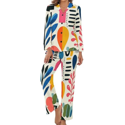 Pyjama femme ensemble manches longues imprimé plantes pour vêtement de nuit