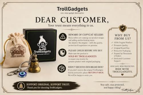 Image of TrollGadgets Premium Guardian Bell Keychain for Bike & Car | Tibetan Texture Bell Keychain with Evil Eye & Silver Hook | Good Luck Charm with Laser-Engraved Box And Potley
