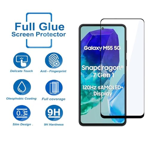 Image of 100FIT Tempered Glass For Samsung Galaxy M55, M55s 5G With Full Glue Edge To Edge Coverage And Easy Installation Kit