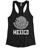Women's Mexican Eagle Coat of Arms Mexico Racerback Tank Top (Black, Medium)