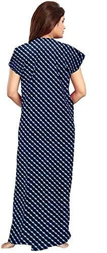 Image of NILOUFO Women's Cotton Printed Maxi Nighty - Pack of 2 | Soft Ankle-Length Sleepwear Gowns for Women | Free Size Night Dresses (Blue,Blue, Free Size)