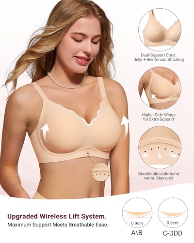 Image of As Fairy Wireless Bras for Women Full Coverage Seamless Scalloped Push Up No Underwire Everyday Bra with Air Holes
