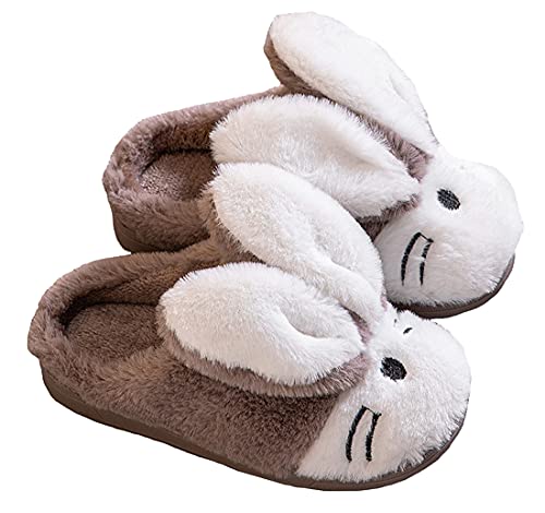 INMINPIN Hiver Chaussons de Maison Enfants Garçon Fille Chaussures en Peluche Chaudes Confort Antidérapants Pantoufle Intérieur à Lapin de Dessin Animé,Marron,26/27 EU Cover