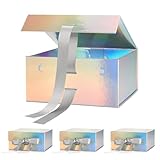 Snclriao 4 Pack Holographic Gift Boxes with Lids for Presents 8x8x4 Inches, Magnetic Box Bulk with Ribbon for Birthday Christmas Groomsmen Bridesmaid Proposal Wedding Baby Shower