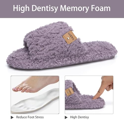 Image of GOEWY Fuzzy Open Toe Slippers for Women Indoor Cozy Memory Foam Slip On House Slides Shoes Gifts for Womens Her Mom