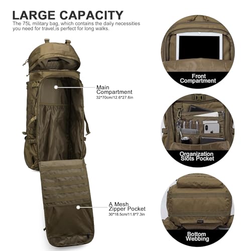 Mardingtop 75L Molle Hiking Internal Frame Backpacks with Rain Cover for Camping,Backpacking,Travelling(Khaki) - Image 5