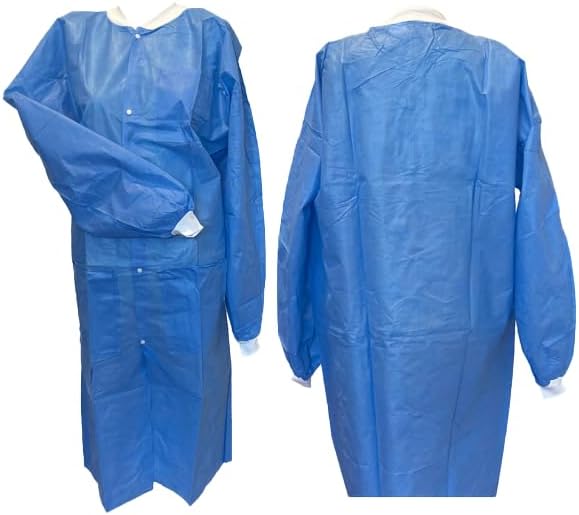 Disposable Lab Coat Blue, Large SMS, Knit Cuff and Collar, 3 Pocket 30Pc/Cs