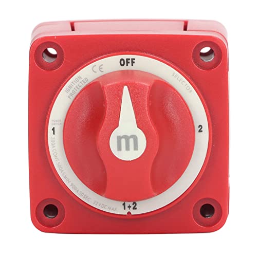 Kodrily Car Battery Disconnect Switch 12V, 300A Battery Kill Switch, 3 Position Dual Circuit Battery Cut Off Switch 12v, 4 Gears Boat Marine Power off Selector with Cover