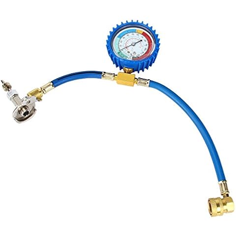 TargetEvo R134a R12 R22 Air Conditioning Refrigerant Charging Measuring Hose Recharge Kit with 0-250psi Gauge and Valve Can Tap Cover