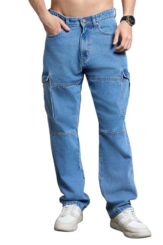 Image of HIGH STAR Men's Mid Rise Straight Jeans (HSMJNS2404 Blue 2, 30)