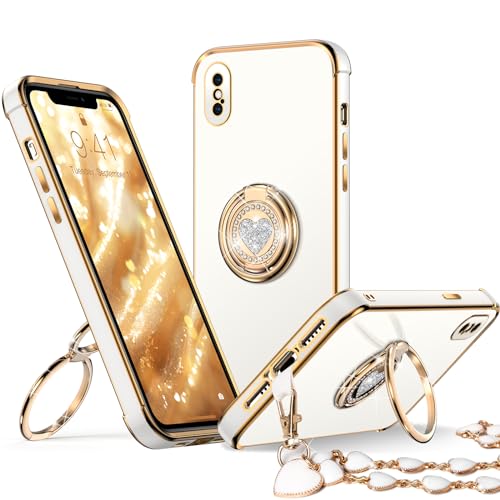 Coque de protection de luxe pour iPhone Xs Max motif cœur et finitions or