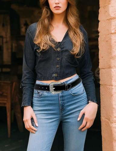 TOPACC Genuine Leather Western Belts for Women Men Cowboy Cowgirl Country Belt for Jeans Pants4