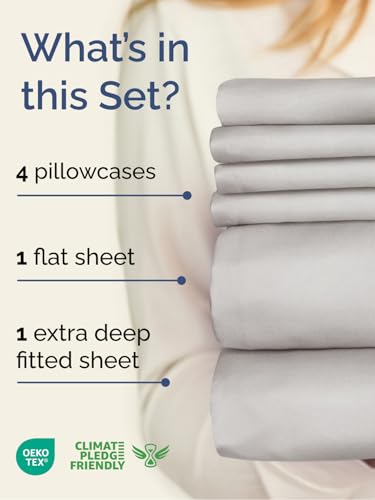 Image of Extra Deep Queen Sheet Set - 6 Piece Breathable & Cooling - French Grey | Hotel Luxury Bed Sheets Set, Easy & Secure Fit, Ultra-Soft, Wrinkle & Fade Free, Comfy Sheets Set with Extra Deep Pockets
