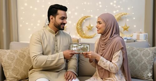 Image of BELOXY Eidi Envelope, Eid Money Holder with Gold Calligraphy, Decorative Acrylic Box for Eid Celebration Eidi Money Box Ramzan Eid Mubarak (Eidi Envelope)