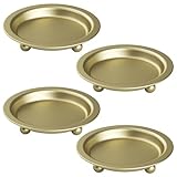 Beeutik Gold Candle Holders, 4 Packs Gold Candles Sticks Holder Decor, 4.13'' Candle Tray Iron Plate for Tealight, Pillar Ball Scented Candles, Candle Stand for Incense Cones, Spa, Wedding