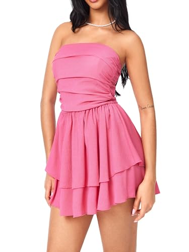 Image of CIDER Women's Summer Cocktail Dress - Tube Ruched Ruffle Mini Dress | Strapless, Country Concert, Western Cowgirl Outfits