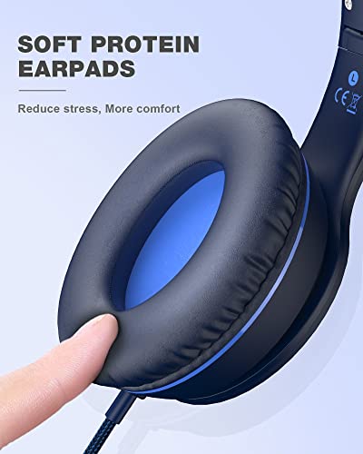 Image of Elecder i45 On-Ear Headphones with Microphone - Foldable Stereo Bass Headphones with No-Tangle 1.5M Cord, 3.5MM Jack, Portable Wired Headphones for School /Kids /Teens /Smartphone /Travel /Tablet Gray /Blue