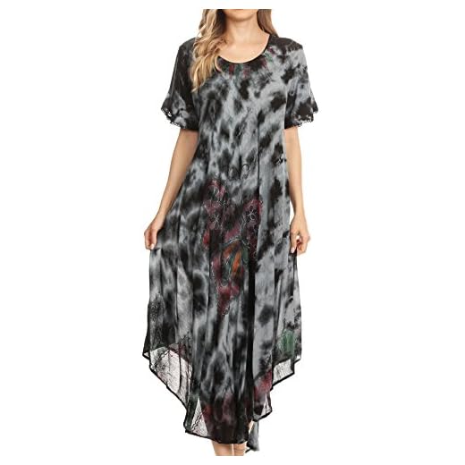 Sakkas 17256 - Nalani Womens Flowy Kaftan Tie Dye Sommerkleid Vertuschen Relax Fit - Holzkohle - OS