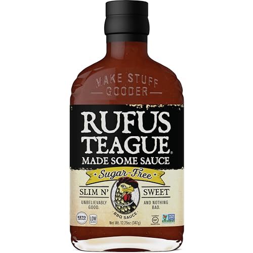 Rufus Teague Sugar-Free BBQ Sauce Slim N' Sweet, Keto Sauce with Stevia, Natural Ingredients, Low Calorie, Award-Winning, Gluten-Free, Kosher, Non-GMO, 12.25 oz