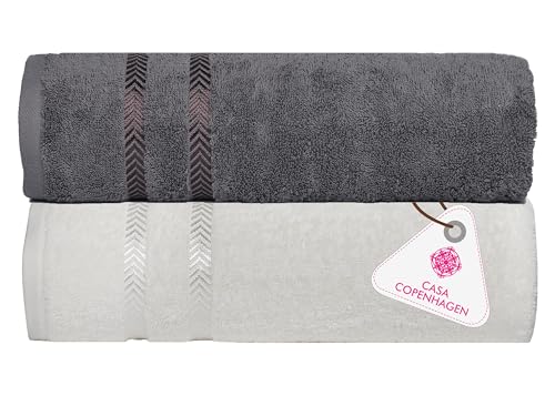 Image of Casa Copenhagen, Super Soft Ember Collection 2 Pieces 100% Cotton Large Bath Towel (Size : 75 x 150 cm) - White & Granite Grey