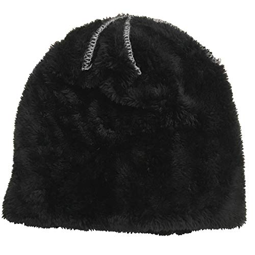 Image of Kids Knitted Hat and Scarf Set, Winter Fleece Lining Wool Beanie Hat Neck Warmers (Black)