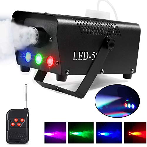 AONCO Machine à fumée améliorée 500W avec télécommande sans fil et lumière de couleur pour fête, mariage, théâtre Party Club Effet DJ