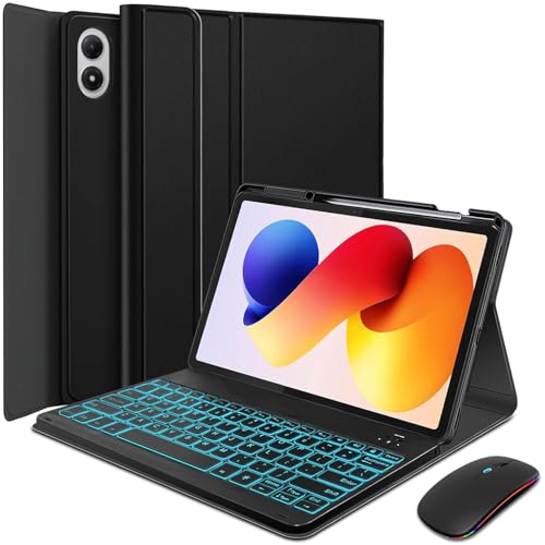 HSIAOZ �o�b�N���C�g�L�[�{�[�h�P�[�X Xiaomi Redmi Pad 2 Pro 12.1�C���` 2025�N�^�u���b�g�p �}�E�X�t�� 7�F�o�b�N���C�g ���O���\ ���C�����X�L�[�{�[�h PU���U�[�t�H���I�P�[�X�t�� 12.1�C���` Redmi P