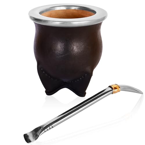 Handmade Yerba Mate Set - Cup and Bombilla with Pumpkin Gourd Kit - Mate Container - Mates Argentinos - Stainless Steel Bombilla (5.5 Approx)
