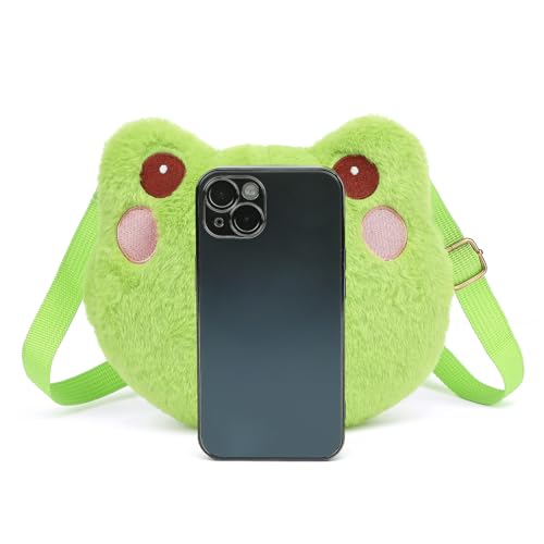 Image of Bycobecy Kawaii Frog Plush Purse Crssobody Bag for Women, Small Cute Frog Bags Fluffy Purse, Stuffed Animal Bag Novelty Purse (Green)